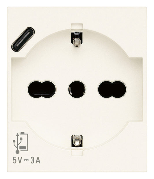 Gniazdo 2P+Z 16A uniwersalne + USB C białe 2 moduły Vimar Linea biało-czarno-konopne 30210.USBB/G/C