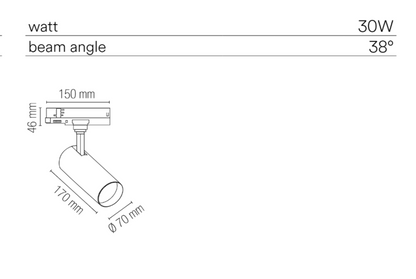 Proiettore Faro LED Orientabile per Binario Trifase | 30W 3700lm 38° CRI90 | Bianco o Nero