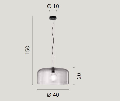 Sospensione in vetro soffiato lucido in varie varianti e struttura in metallo 1XE27 non incl. D.40cm GIBUS-S40