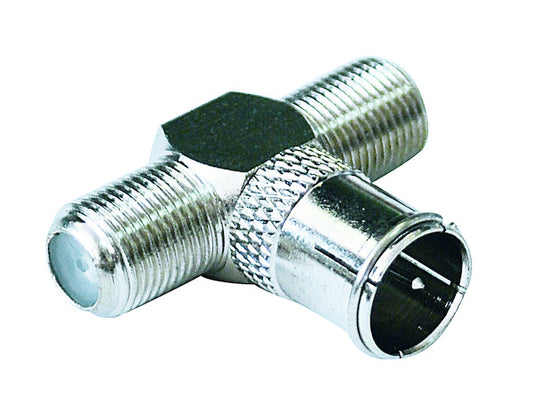 Adapter wtykowy F, szybkozłączka - 2 gniazda F, trójnik mosiężny niklowany LIF38.0020051