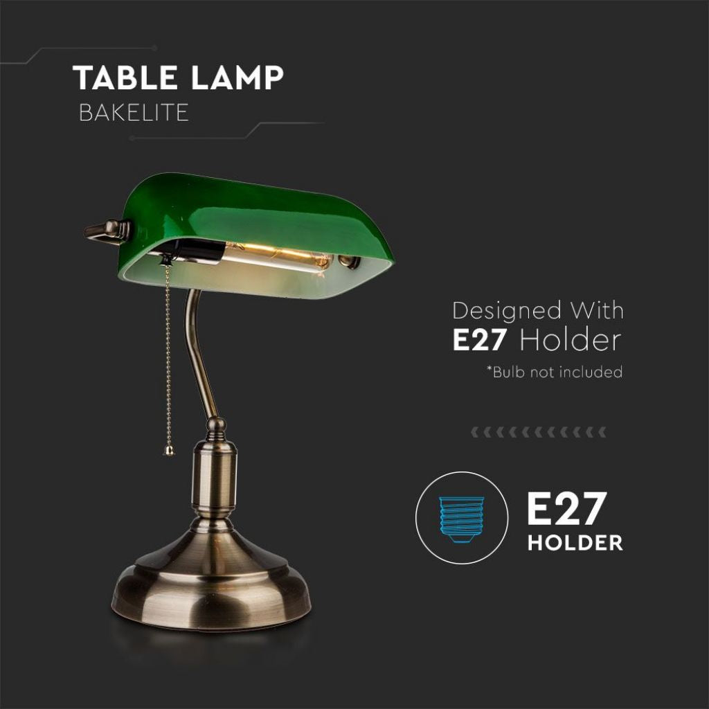 V-TAC Lampada LED da Tavolo Vintage in Metallo con Portalampada E27 Diffusore Inclinabile di 90° in Vetro Colore Verde