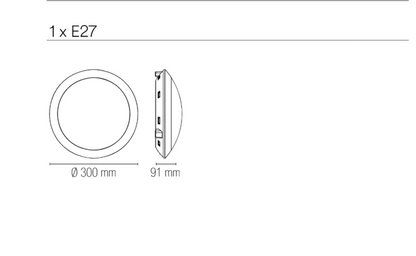 Plafoniera da Soffitto IP65 Anti-UV 1xE27 | PC Bianco-Nero |