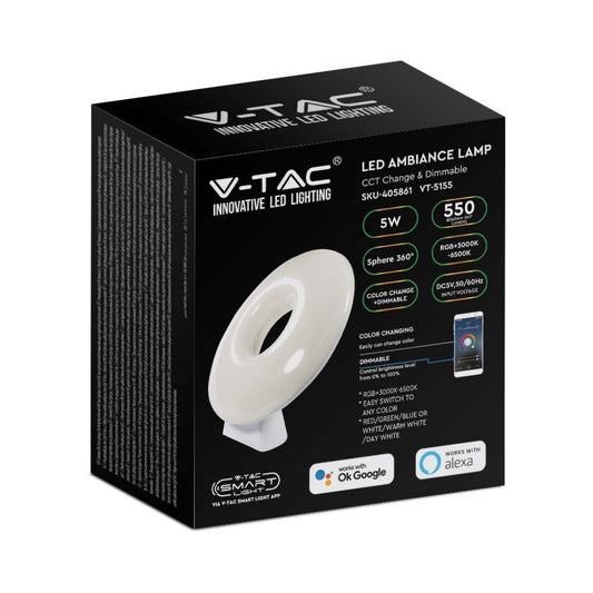 V-TAC Lampă de masă LED 4W Culoare Albă WiFi Compatibilă cu Google Home și Amazon Alexa RGB