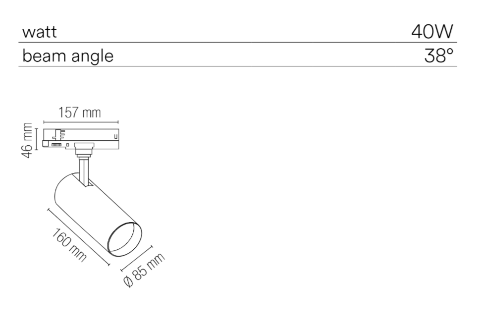 Proiettore LED in alluminio per binario trifase 40W 4850LM bianco-nero PLANE