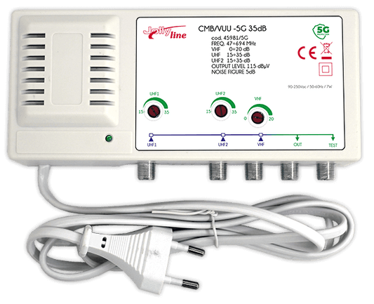 Centralino da muro 3 ingressi separati regolabili - VHF, UHF, e UHF - attacco F - 115dBµV - 35 dB - con filtro 5G certificato JOL45981