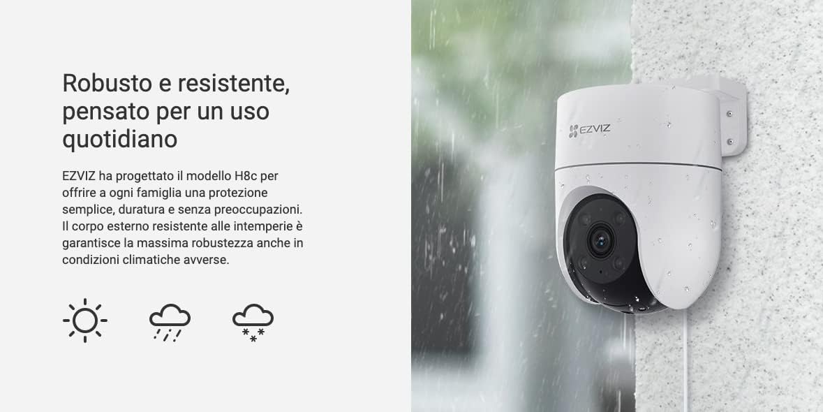 Telecamera Sorveglianza 1080P Pan & Tilt AI | Wi-Fi Visione Notturna 30m Audio Bidirezionale | EZVIZ H8c