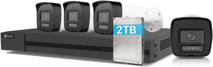 Kit Videosorveglianza PoE 4K 4 Telecamere + NVR 8 Canali HDD 2TB | IP67 Visione Notturna Colori AI Sirena | EZVIZ H3K