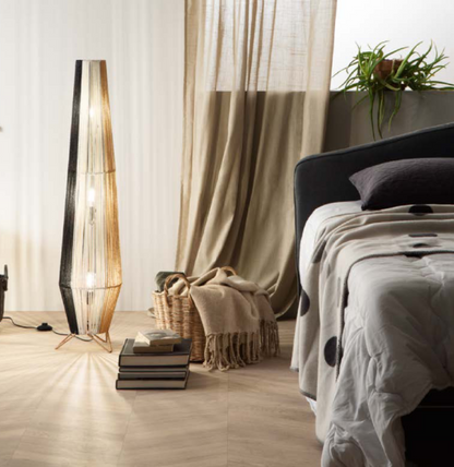 Lampa wisząca z naturalnie plecionych czarno-brązowo-białych włókien papierowych, trzy rozmiary, gwint E27 COCONUT