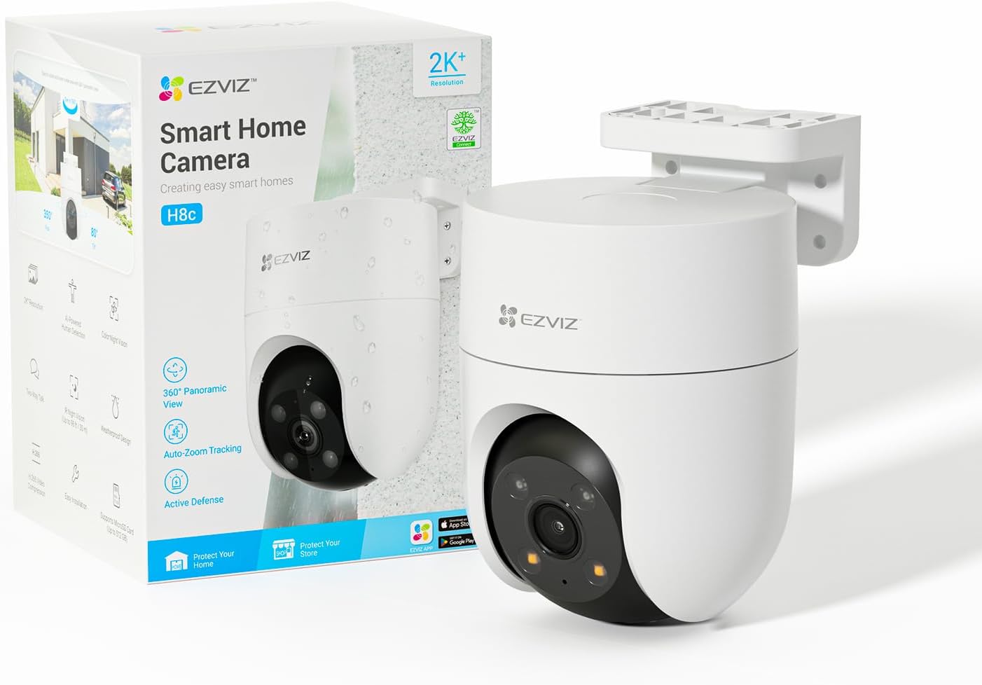 Telecamera da esterno 2K EZVIZ H8c , Wi-Fi con obiettivo motorizzato Protezione intelligente a 360 gradi SENSORE PIR, VISIONE NOTTURNA + micro sd 128 Gb
