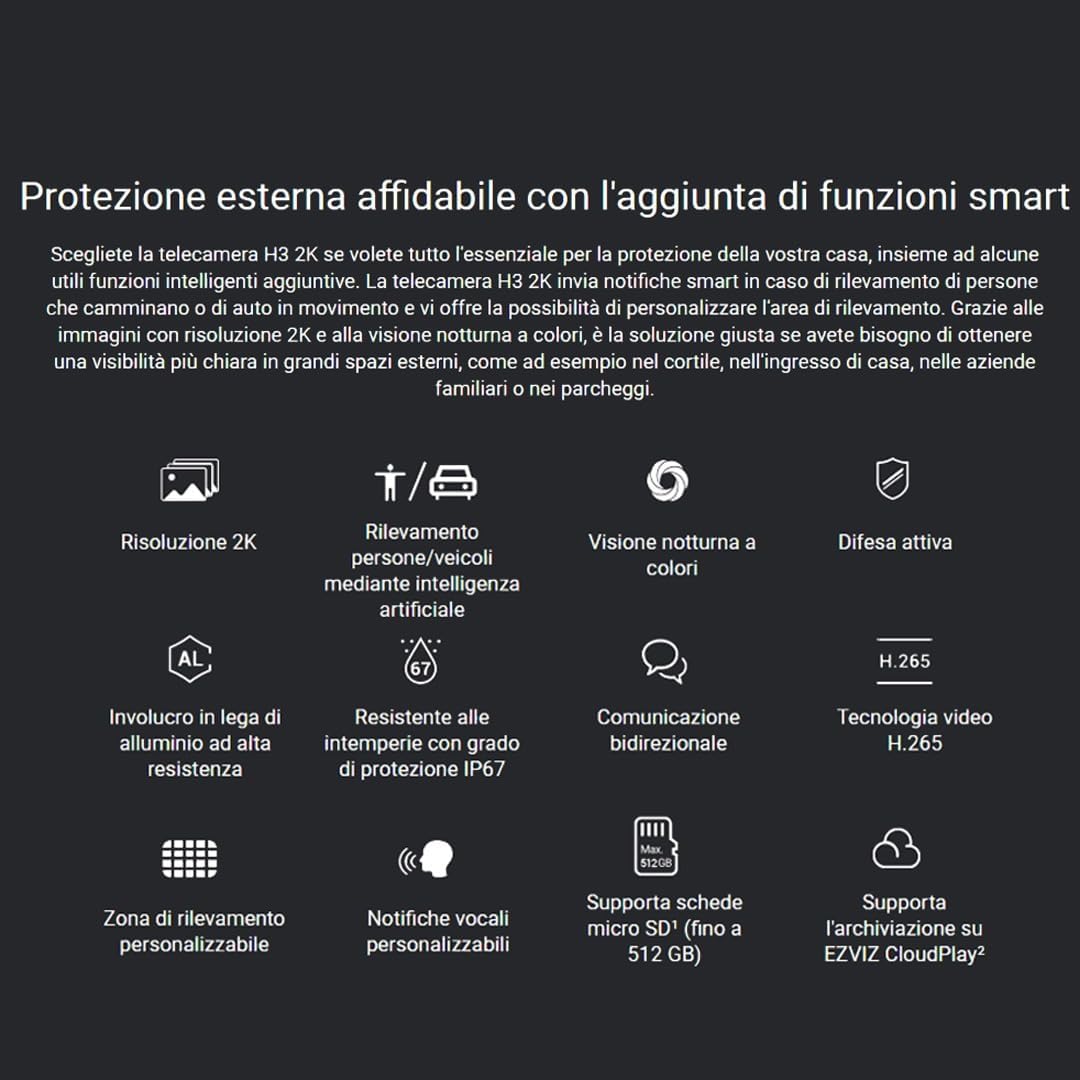 Ezviz H3 2k Telecamera Smart Home Wi-Fi da esterno