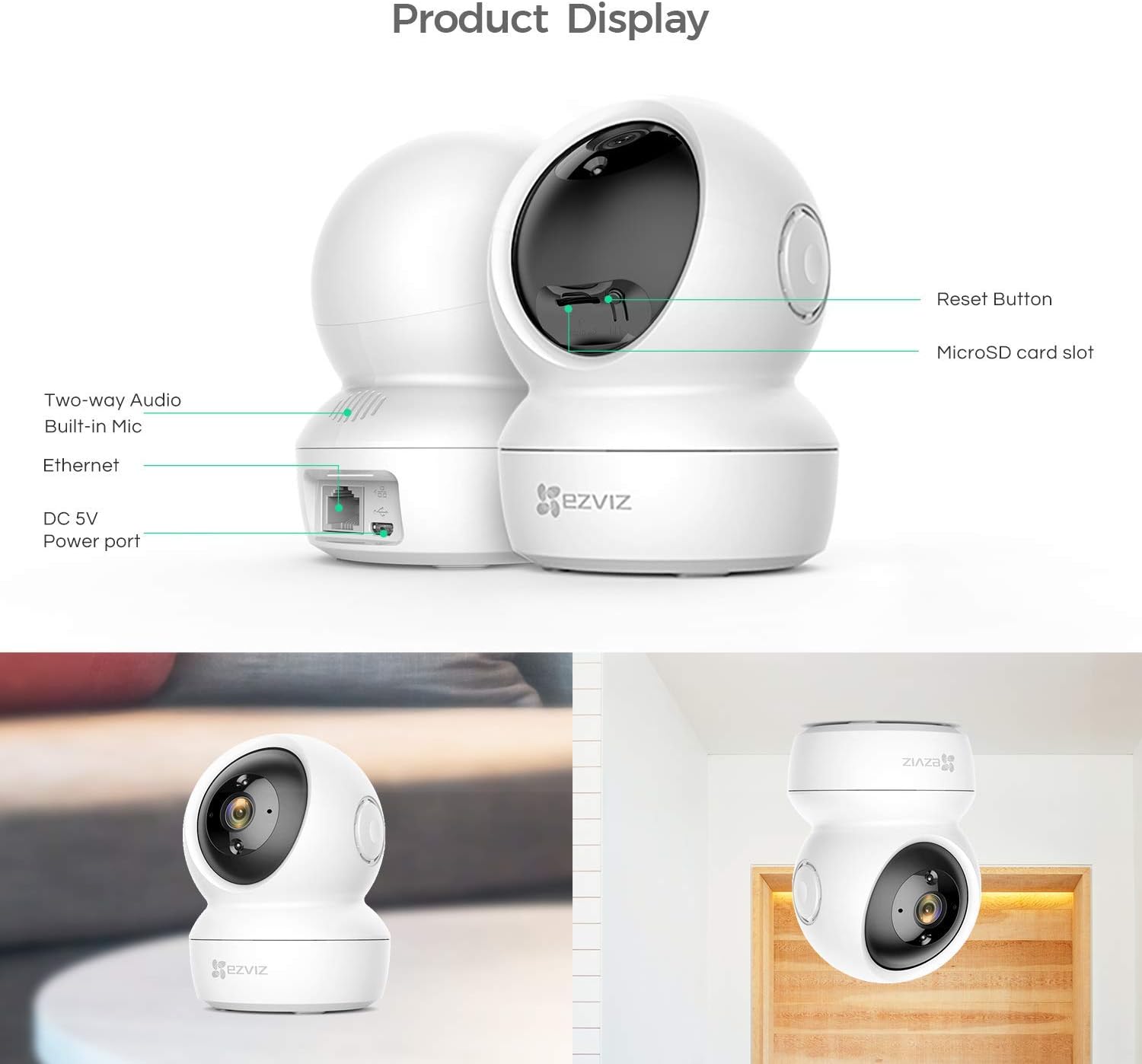 Ezviz Telecamera panoramica e inclinabile Wi-Fi intelligente con risoluzione 4 MP - TY1