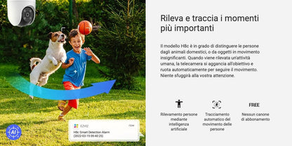 Telecamera Sorveglianza 1080P Pan & Tilt AI | Wi-Fi Visione Notturna 30m Audio Bidirezionale | EZVIZ H8c