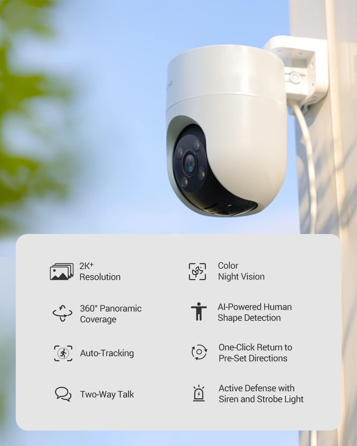 Telecamera da esterno 2K EZVIZ H8c , Wi-Fi con obiettivo motorizzato Protezione intelligente a 360 gradi SENSORE PIR, VISIONE NOTTURNA + micro sd 128 Gb