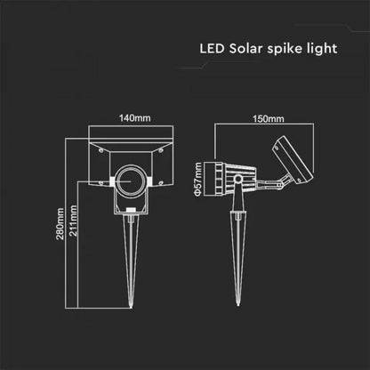 V-TAC Lampa ogrodowa LED z grotem Kolor Czarny Z panelem słonecznym 2W 4000K IP65