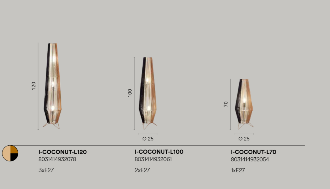 Lume in fili di carta naturali intrecciati nero-marrone-bianco tre misure attacco E27 COCONUT