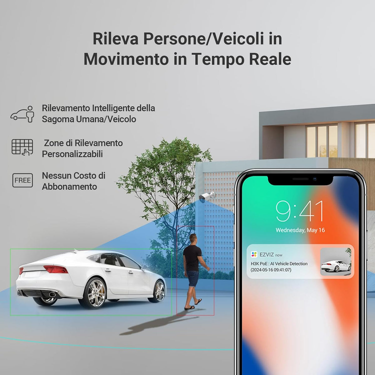 Kit Videosorveglianza PoE 4K 4 Telecamere + NVR 8 Canali HDD 2TB | IP67 Visione Notturna Colori AI Sirena | EZVIZ H3K