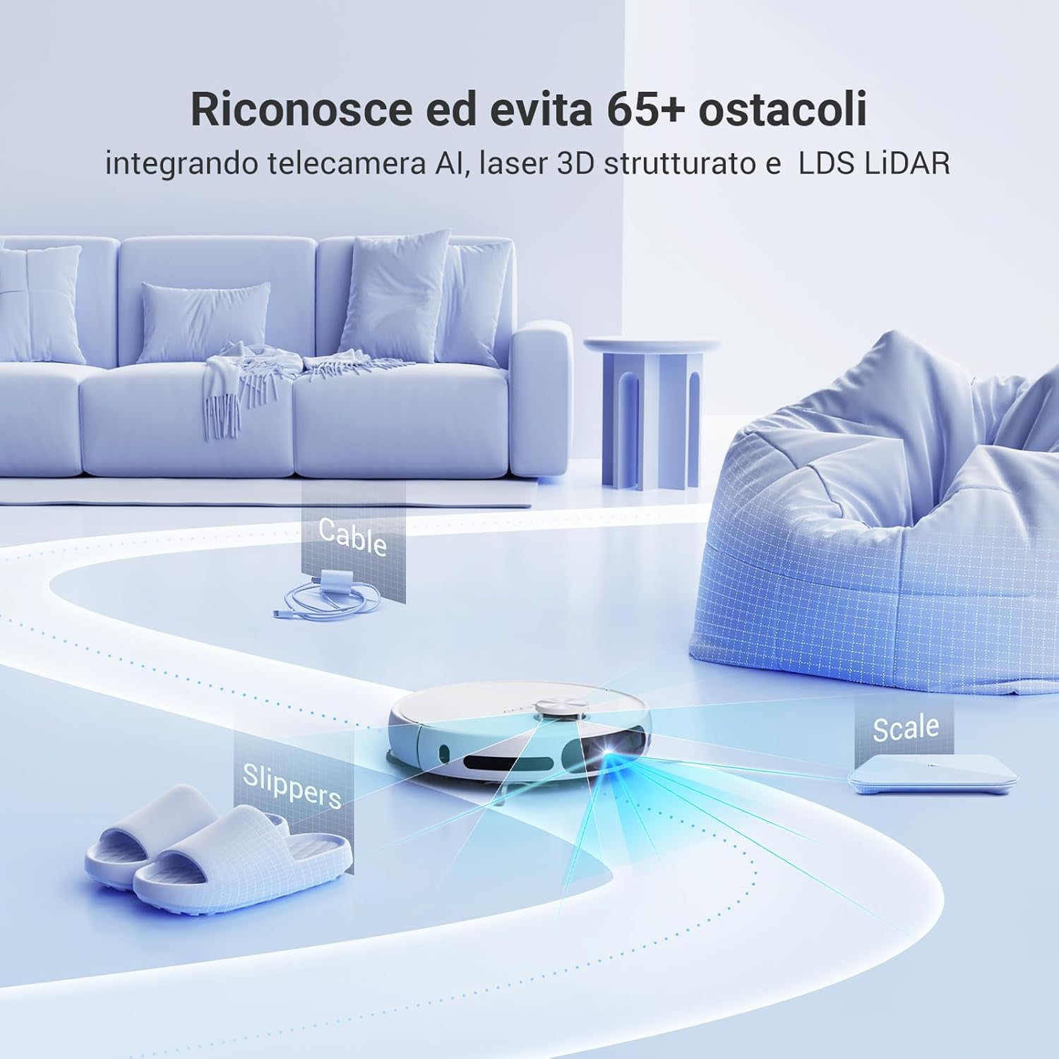 EZVIZ RS20 Pro Robot Aspirapolvere Lavapavimenti Combinato con Funzioni Automatiche di Pulizia, Asciugatura, Ricarica dell'Acqua, 7200 Pa, Navigazione LDS LIDAR & Laser 3D Strutturato, WiFi/Alexa