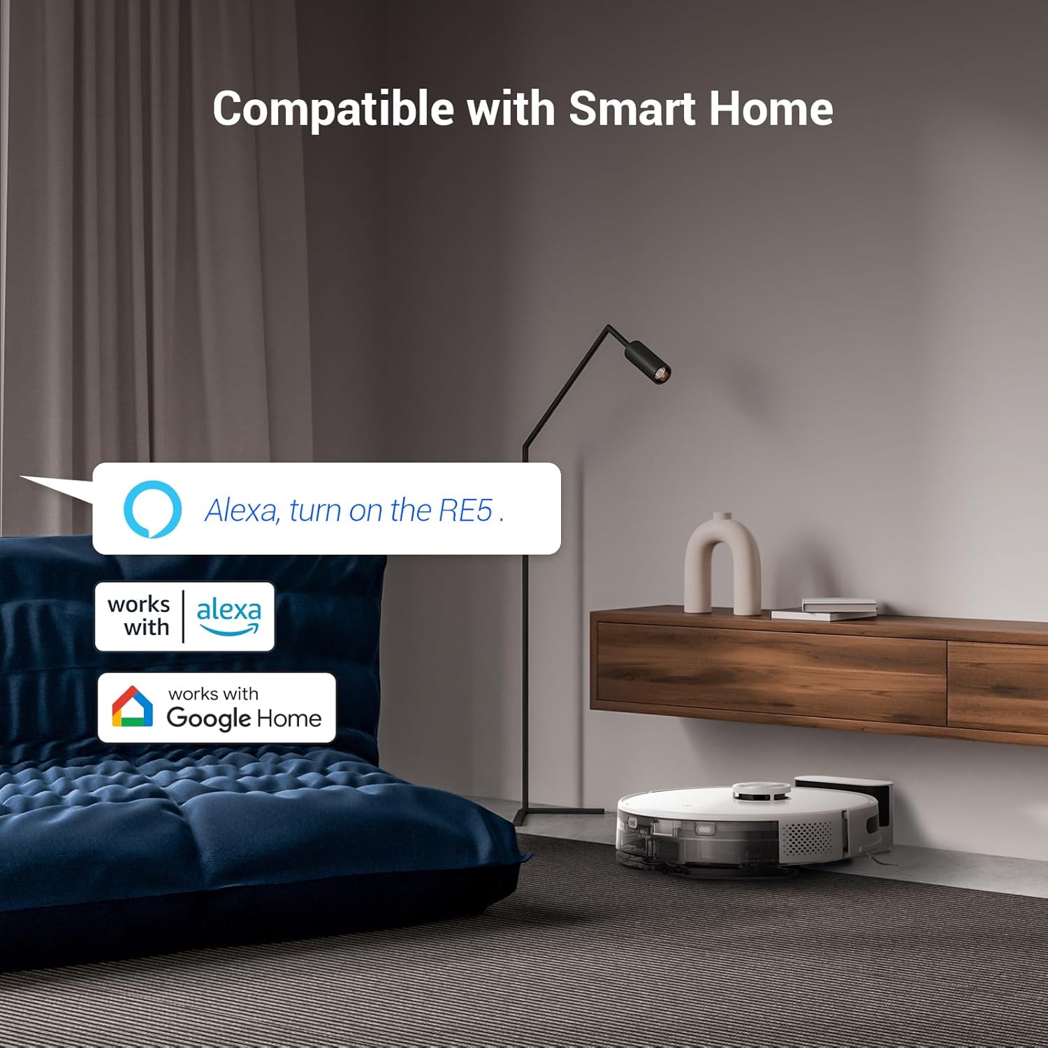 EZVIZ RE5 Robot Aspirapolvere Lavapavimenti con Mappatura, 300ml Serbatoio, 350ml Cestino della Polvere, Autonomia 240min, Aspirazione 4000 Pa Tappeti Peli Animali, Adaptive Edge Mopping, App/Alexa
