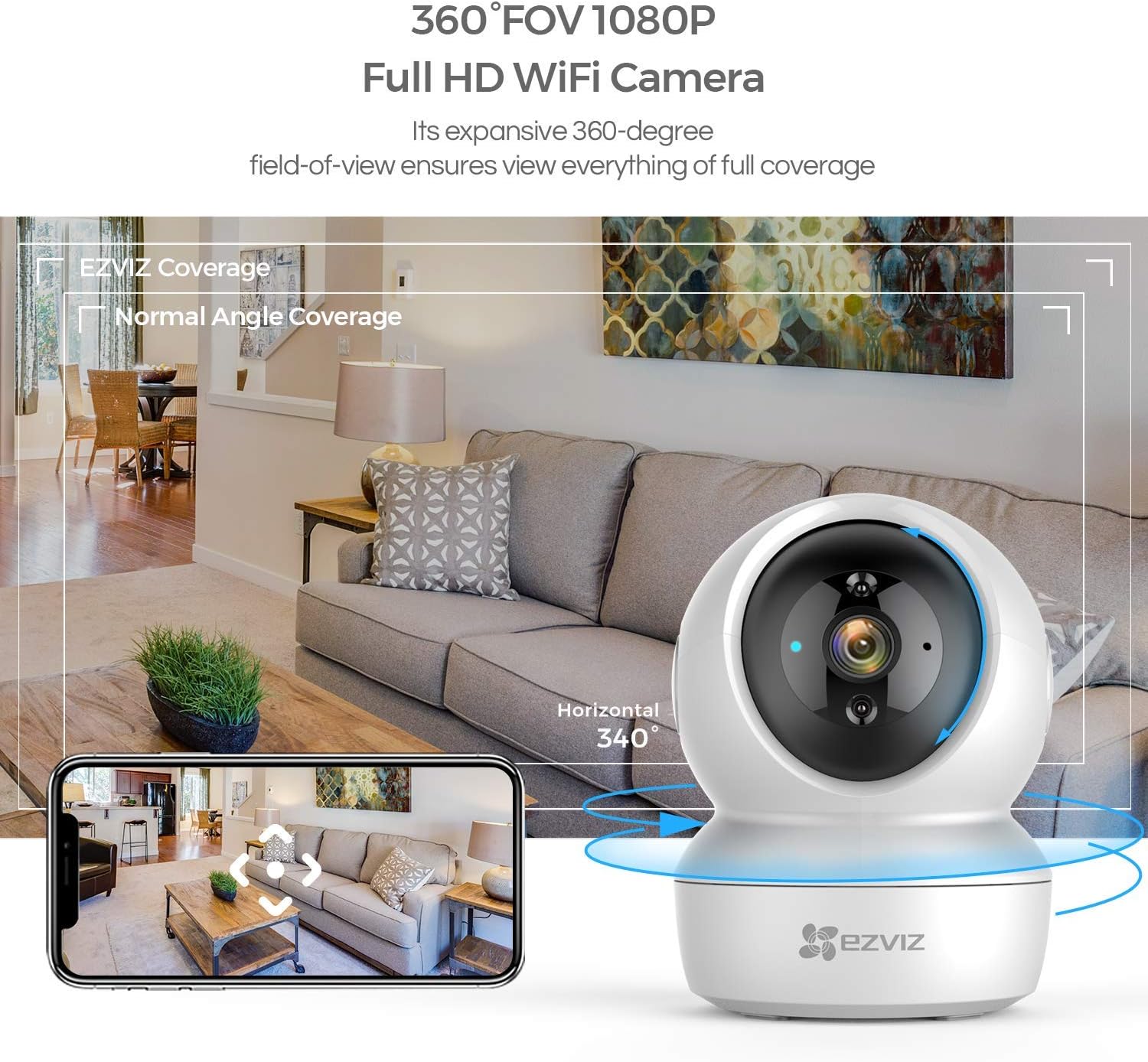 Ezviz Telecamera panoramica e inclinabile Wi-Fi intelligente con risoluzione 4 MP - TY1
