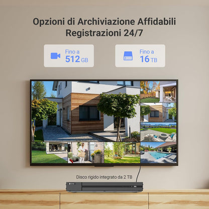 Kit Videosorveglianza PoE 4K 4 Telecamere + NVR 8 Canali HDD 2TB | IP67 Visione Notturna Colori AI Sirena | EZVIZ H3K