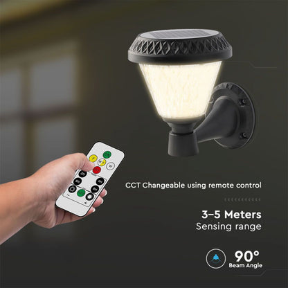 V-TAC Lampa LED solarna ścienna 0,8W stożkowa z pilotem, kolor czarny 3w1, IP44