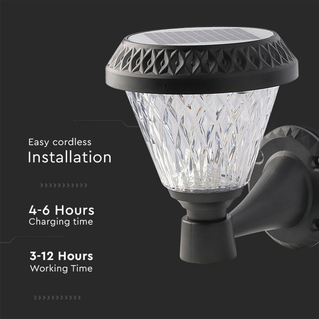 V-TAC Lampa LED solarna ścienna 0,8W stożkowa z pilotem, kolor czarny 3w1, IP44