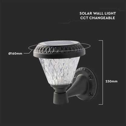 V-TAC Lampa LED solarna ścienna 0,8W stożkowa z pilotem, kolor czarny 3w1, IP44