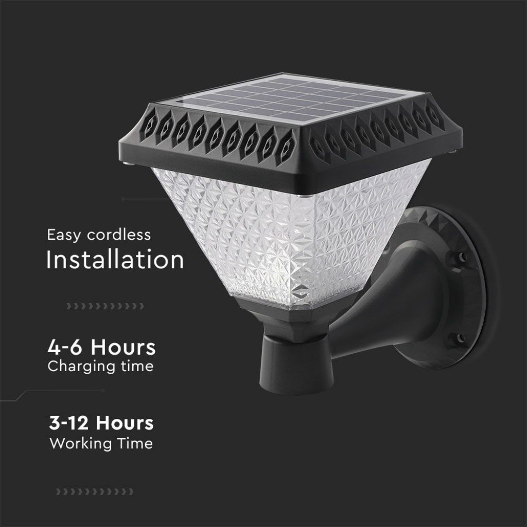 V-TAC Solarna Lampa Ścienna LED 0,8W w Kształcie Piramidy z Pilotem, Kolor Czarny, 3w1, IP44