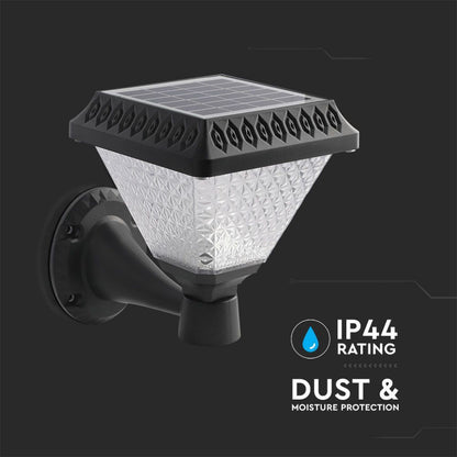 V-TAC Solarna Lampa Ścienna LED 0,8W w Kształcie Piramidy z Pilotem, Kolor Czarny, 3w1, IP44