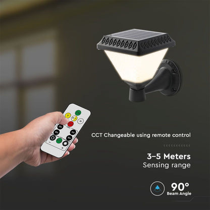 V-TAC Solarna Lampa Ścienna LED 0,8W w Kształcie Piramidy z Pilotem, Kolor Czarny, 3w1, IP44