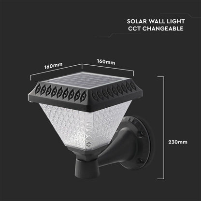 V-TAC Solarna Lampa Ścienna LED 0,8W w Kształcie Piramidy z Pilotem, Kolor Czarny, 3w1, IP44