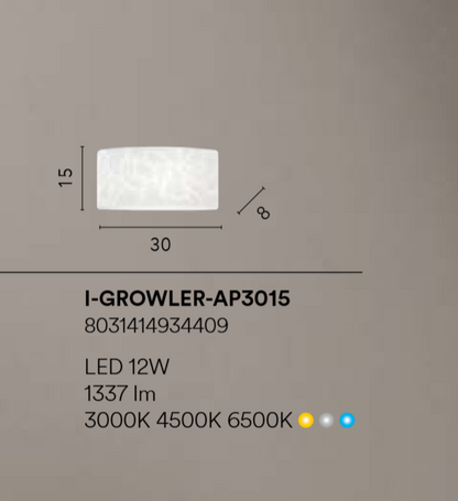 Kinkiet LED CCT z białym dyfuzorem z efektem lodu 12W 1337LM GROWLER