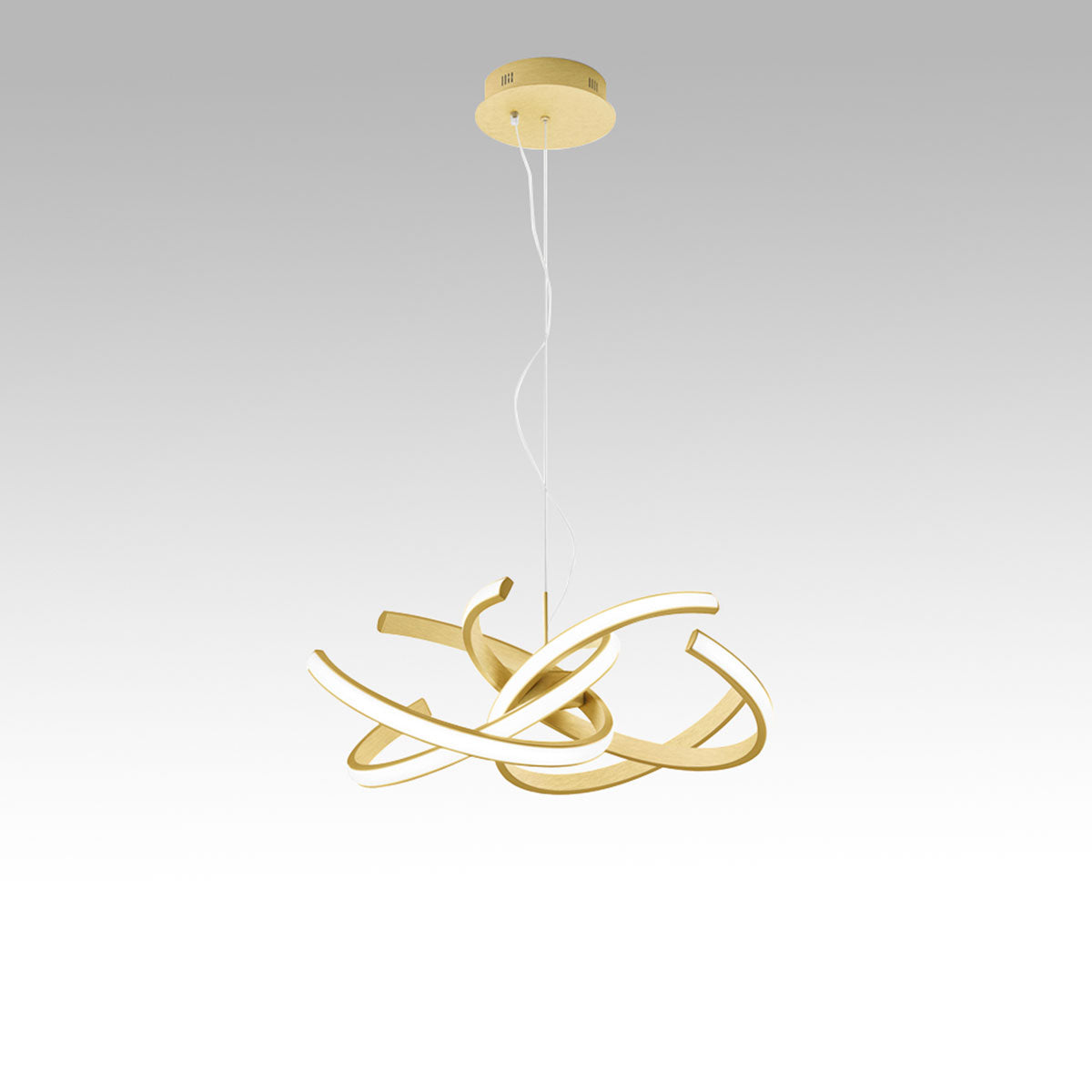GEALUCE Sospensione in alluminio bianco-oro satinato. Diffusore in silicone bianco opale. LED CINZIA D.74CM