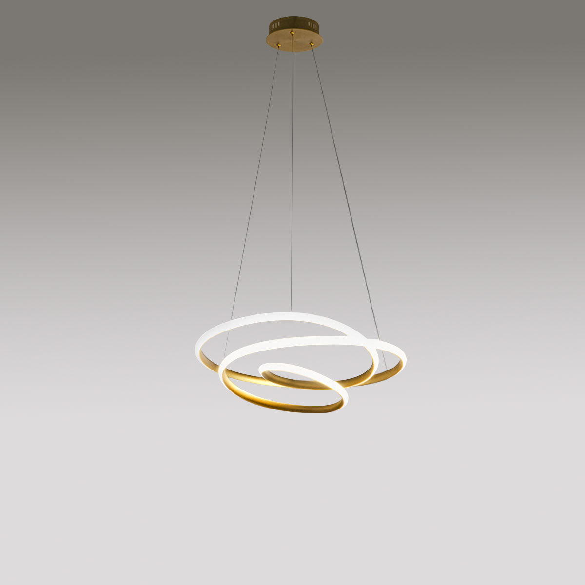 GEALUCE Sospensione Montatura in alluminio bianco-oro-titanio satinato. Diffusore in silicone bianco opale. LED DIVA S/P D.50CM