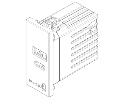 Alimentatore USB A+C 12W a Incasso | 1x USB-A + 1x USB-C | 2,4A 5V 120-240V | IP20 | Bianco Nero Canapa | Vimar Linea 30292.AC