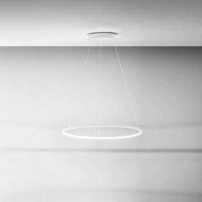 Sospensione LED ERIKA S/G – D.80cm | Alluminio Satinato Bianco con Diffusore Silicone | 48W 1800lm 3000K | Dimmerabile | Gea Luce
