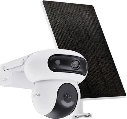Cameră Wi-Fi Ezviz cu lentilă dublă, înregistrare continuă și panou solar de 8W - HB90/SP