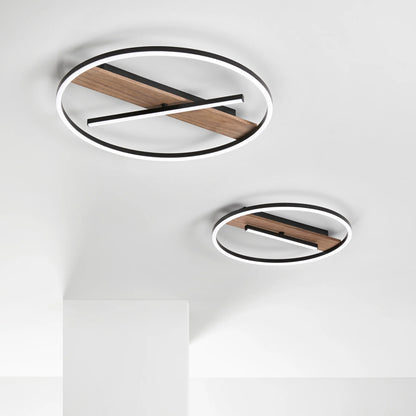 Lampa sufitowa LED metalowa z podstawą imitującą drewno, w dwóch rozmiarach, kolor czarny CCT AZIMUTH
