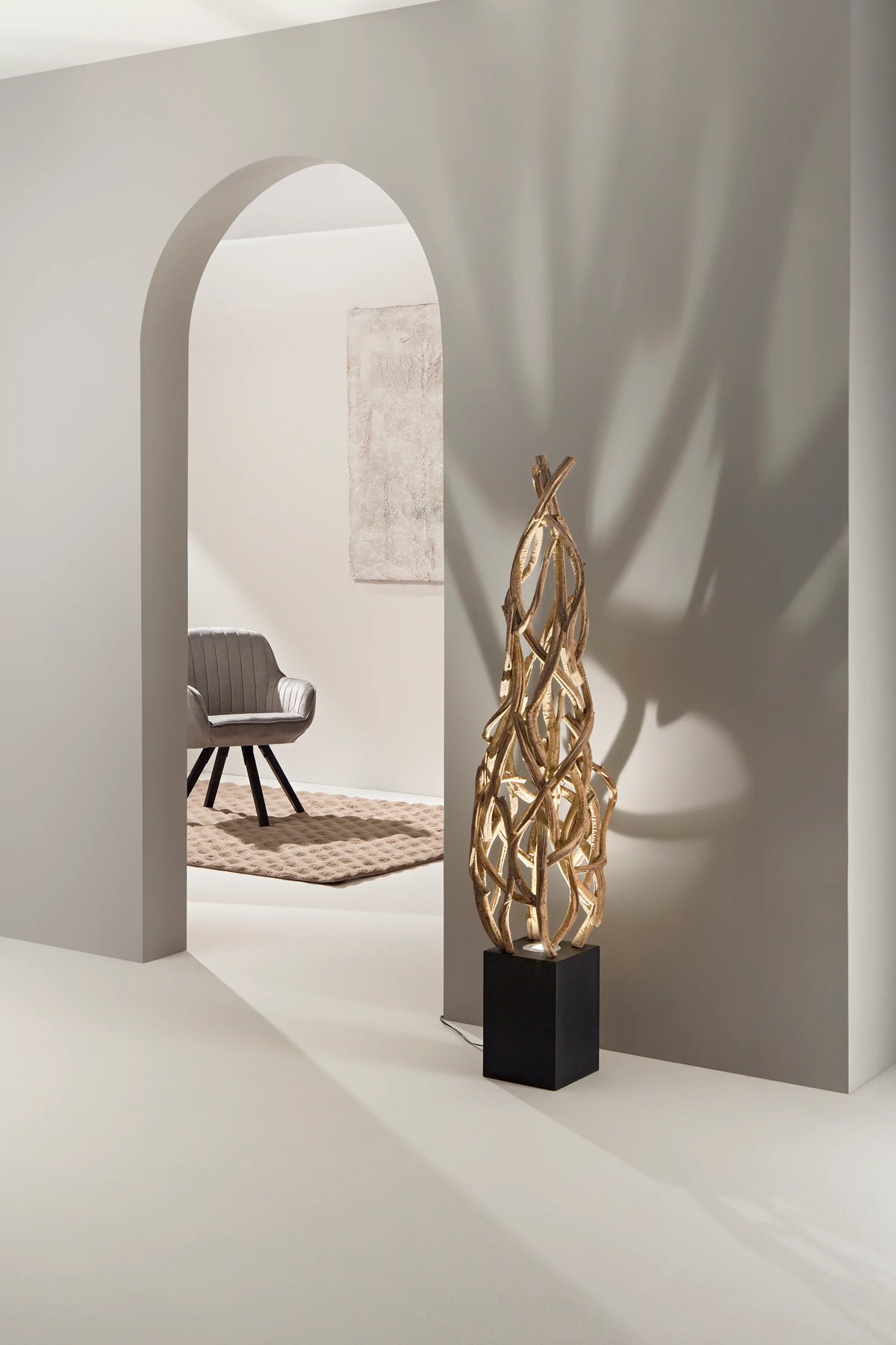 Lampa podłogowa z plecionego drewna 1XGU10 LED w zestawie, regulowana EPIGEA