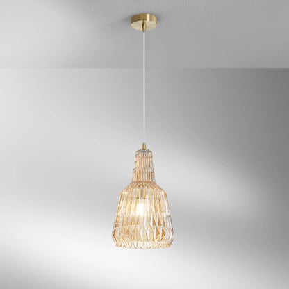Sospensione Vetro Cristallo Sfaccettato con Struttura Metallo Abbinata Attacco E27 | Ambra Trasparente Fumè Verde | Luce Ambiente Design GALWAY