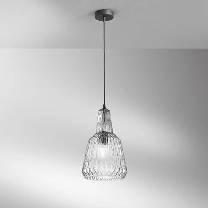 Sospensione Vetro Cristallo Sfaccettato con Struttura Metallo Abbinata Attacco E27 | Ambra Trasparente Fumè Verde | Luce Ambiente Design GALWAY