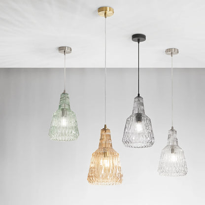 Sospensione Vetro Cristallo Sfaccettato con Struttura Metallo Abbinata Attacco E27 | Ambra Trasparente Fumè Verde | Luce Ambiente Design GALWAY