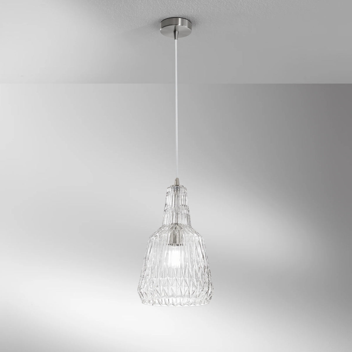 Sospensione Vetro Cristallo Sfaccettato con Struttura Metallo Abbinata Attacco E27 | Ambra Trasparente Fumè Verde | Luce Ambiente Design GALWAY