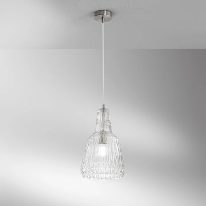 Sospensione Vetro Cristallo Sfaccettato con Struttura Metallo Abbinata Attacco E27 | Ambra Trasparente Fumè Verde | Luce Ambiente Design GALWAY