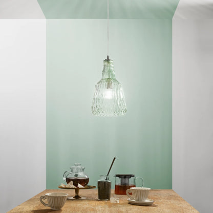 Sospensione Vetro Cristallo Sfaccettato con Struttura Metallo Abbinata Attacco E27 | Ambra Trasparente Fumè Verde | Luce Ambiente Design GALWAY