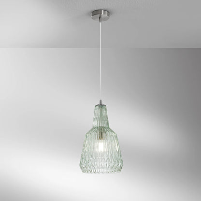 Sospensione Vetro Cristallo Sfaccettato con Struttura Metallo Abbinata Attacco E27 | Ambra Trasparente Fumè Verde | Luce Ambiente Design GALWAY