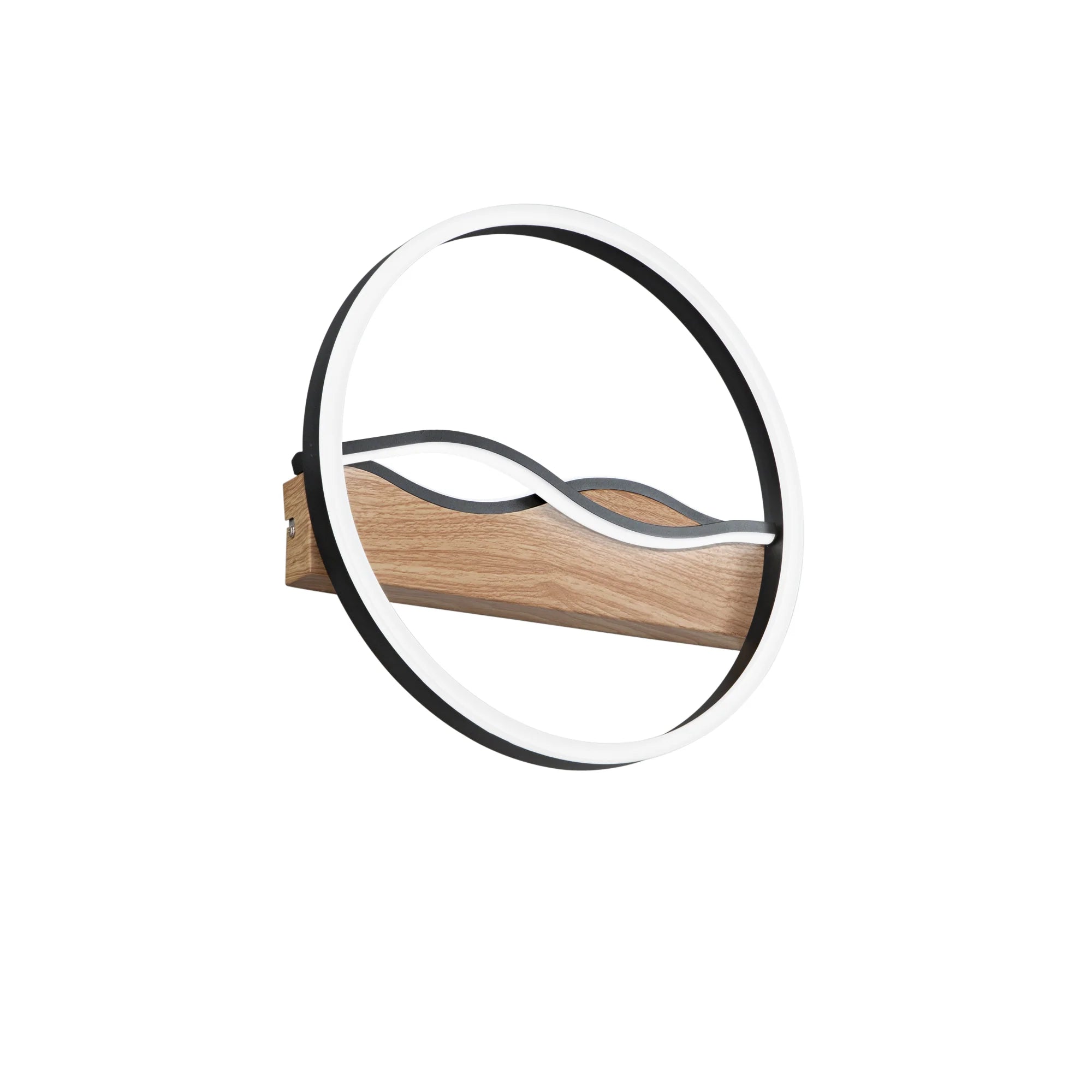 Plafoniera LED in metallo con base effetto legno disponibile in due forme linee ondulate varianti bianco-nero CCT HAWAII