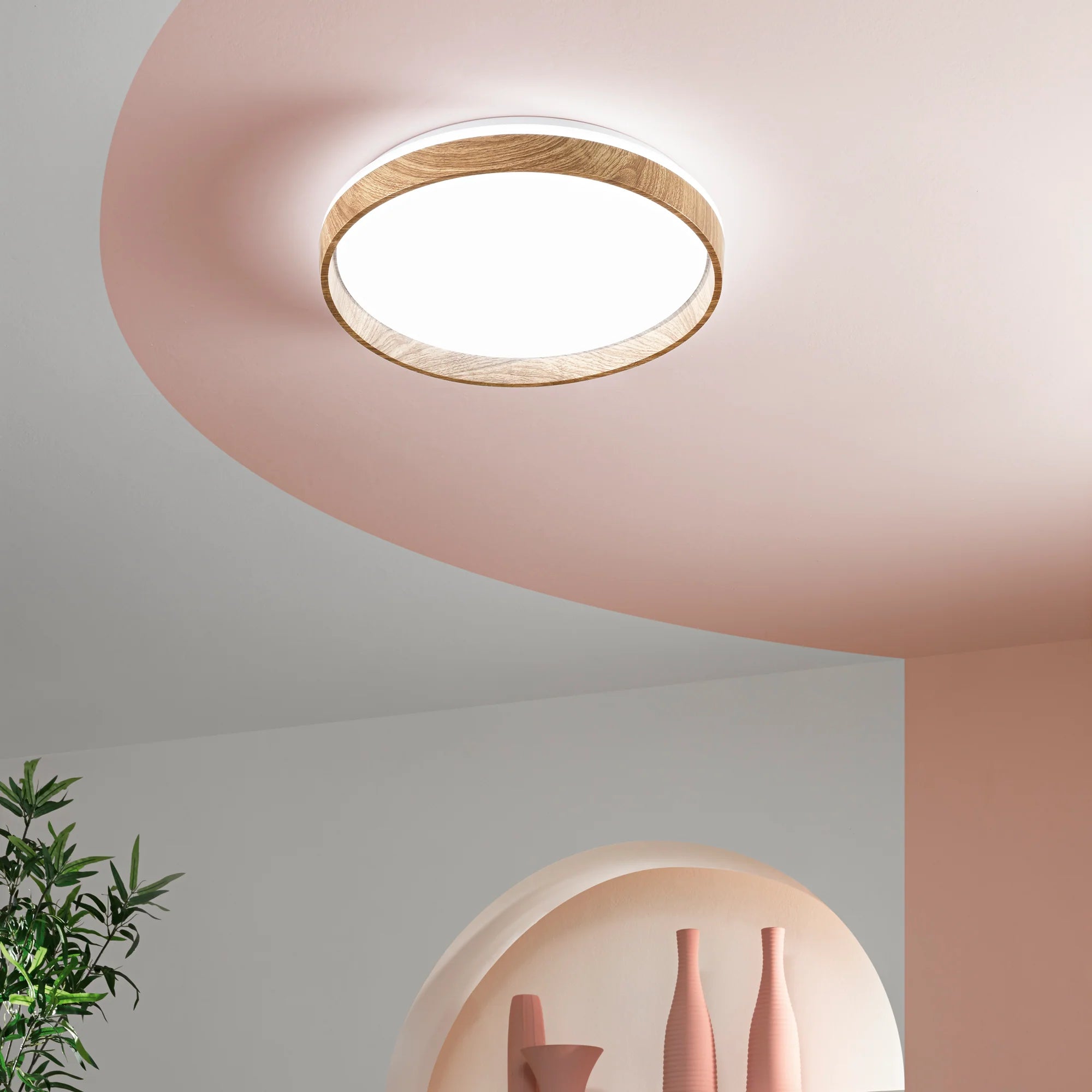 Plafoniera LED in metallo e acrilico effetto legno due dimensioni CCT MADERA