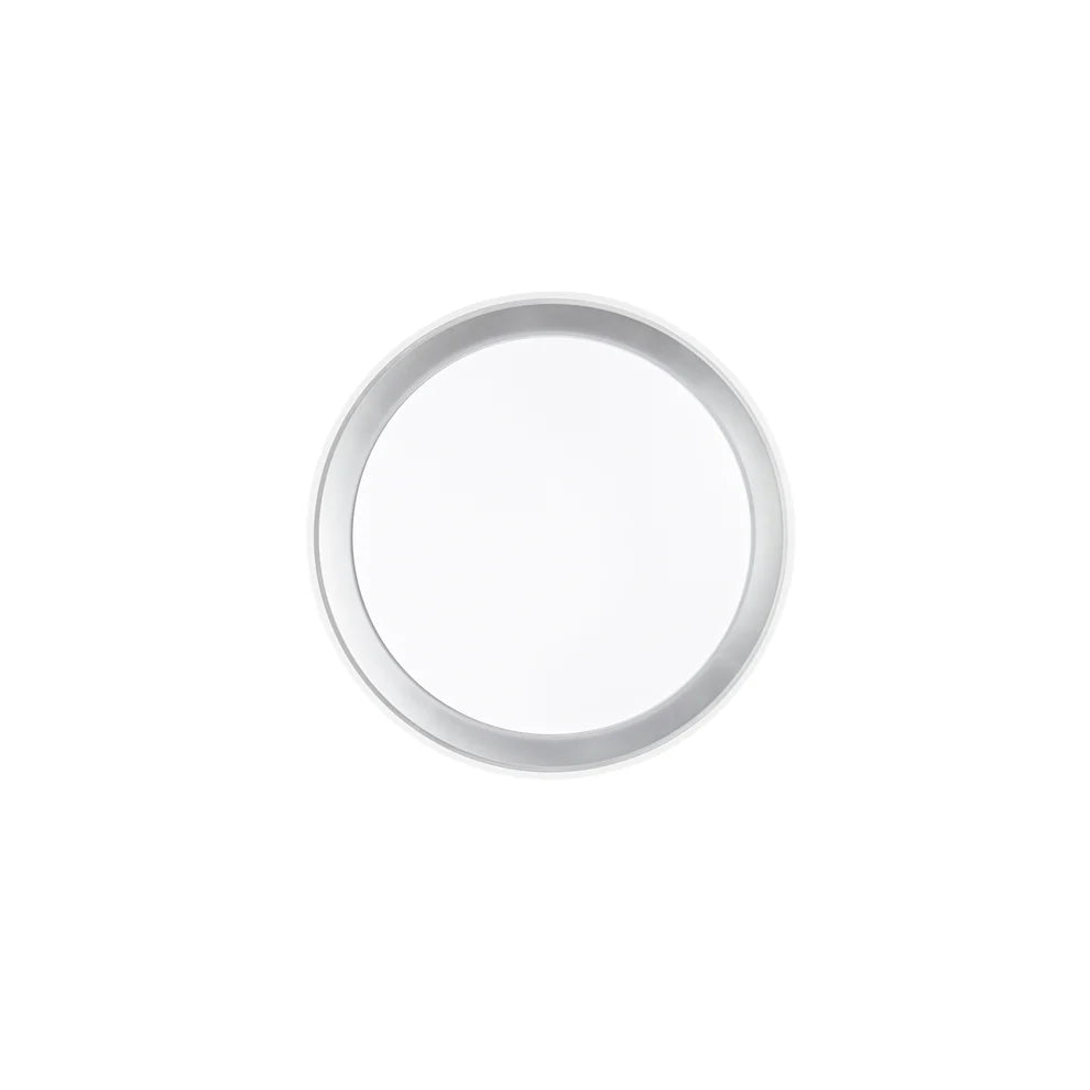 Plafoniera LED CCT tonda in metallo con diffusore in acrilico bianco con bordo argento due dimensioni NEON