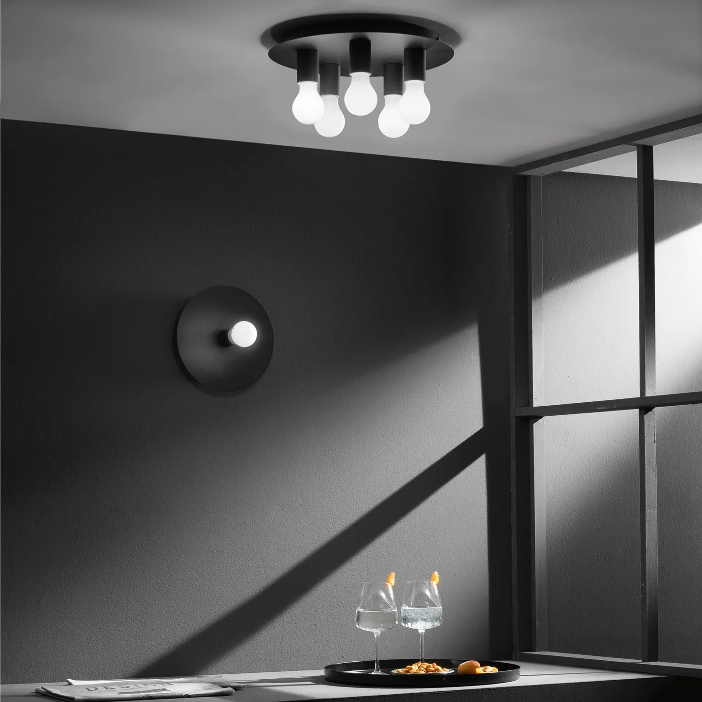 Plafoniera 5 luci in metallo nero-bianco-oro D.35cm 5XE27 non incl. STRIKE